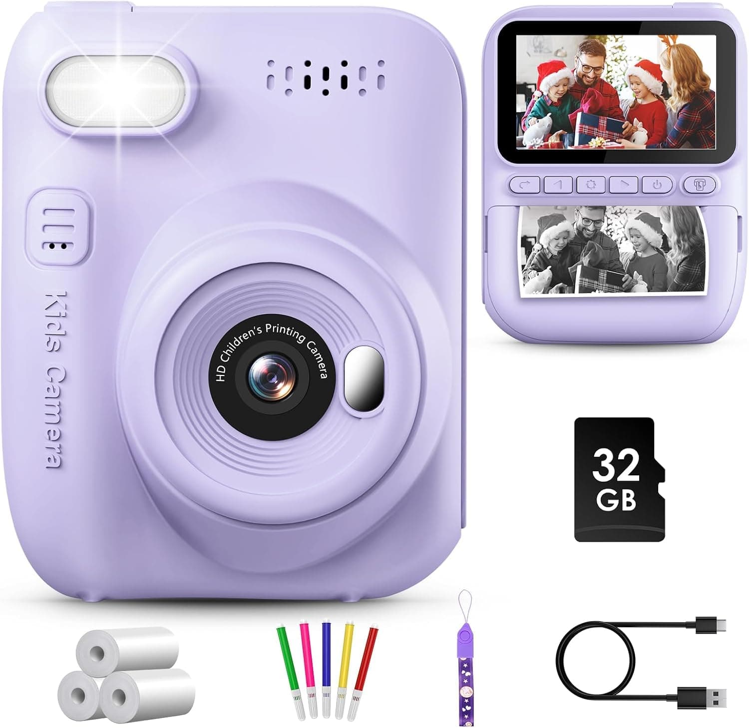 – Kids Camera Instant Print, 3.0'' Large Screen Instant Camera for Kids with 32GB Card & 3 Rolls Print Paper, 1080P Kids Selfie Digital, Gift Toy for Boys Girls 3-12 Years Old, Purple