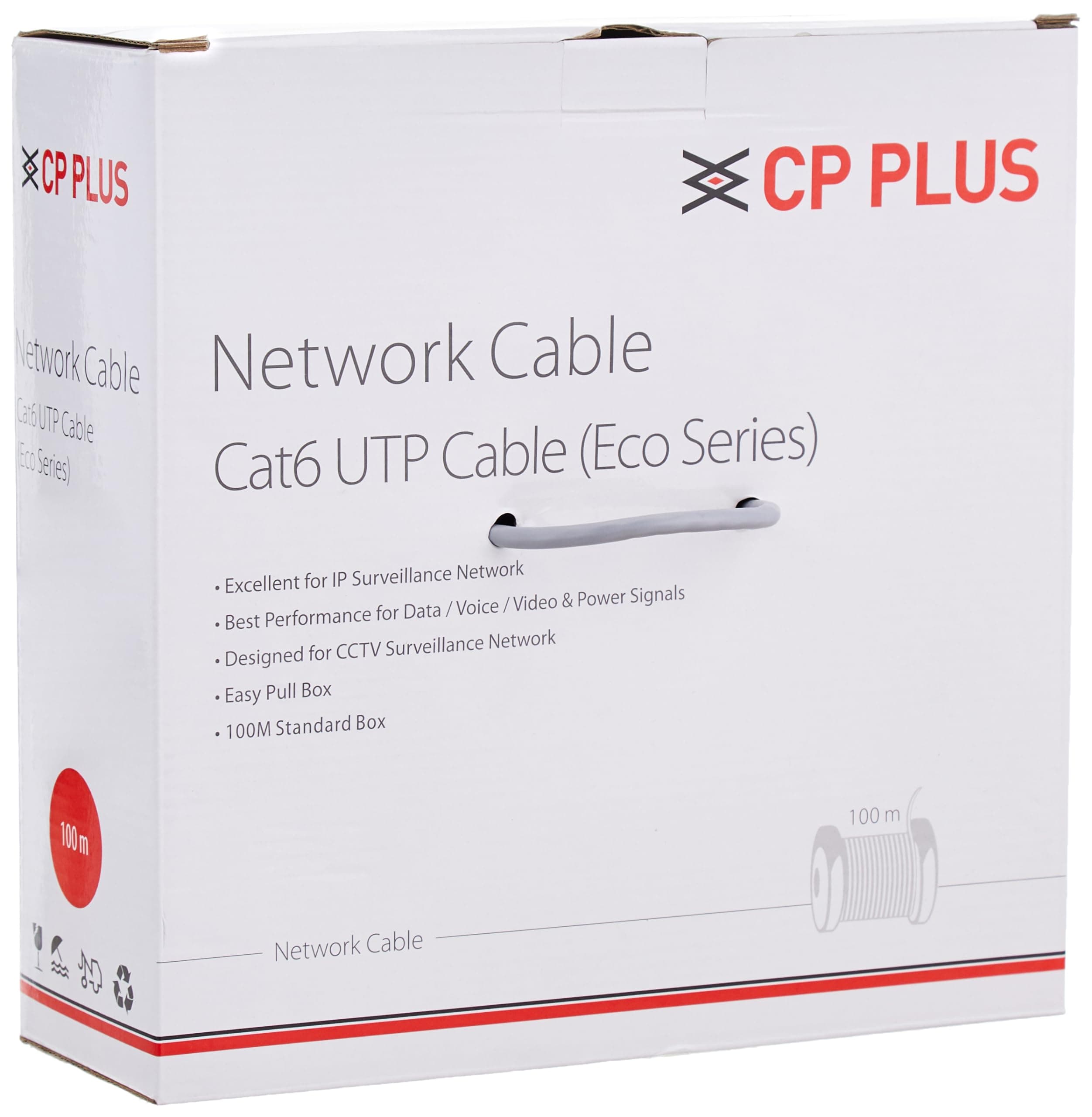 CP PLUS CP-FUT-6TSRH-100 Cat 6 Ethernet 100 meter Cable with high speed connectivity | Universal compatibility | Secure and Stable Connection | 24 AWG 4 Pair UTP Cable