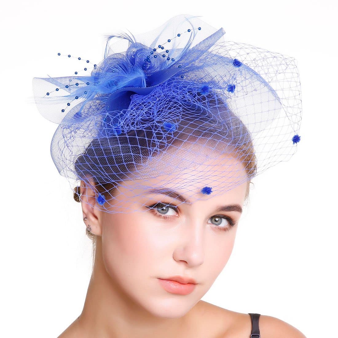 1920s Fascinator Hat with Veil Pillbox Hat Mini Top Tea Party Derby Headband (A-Royal)