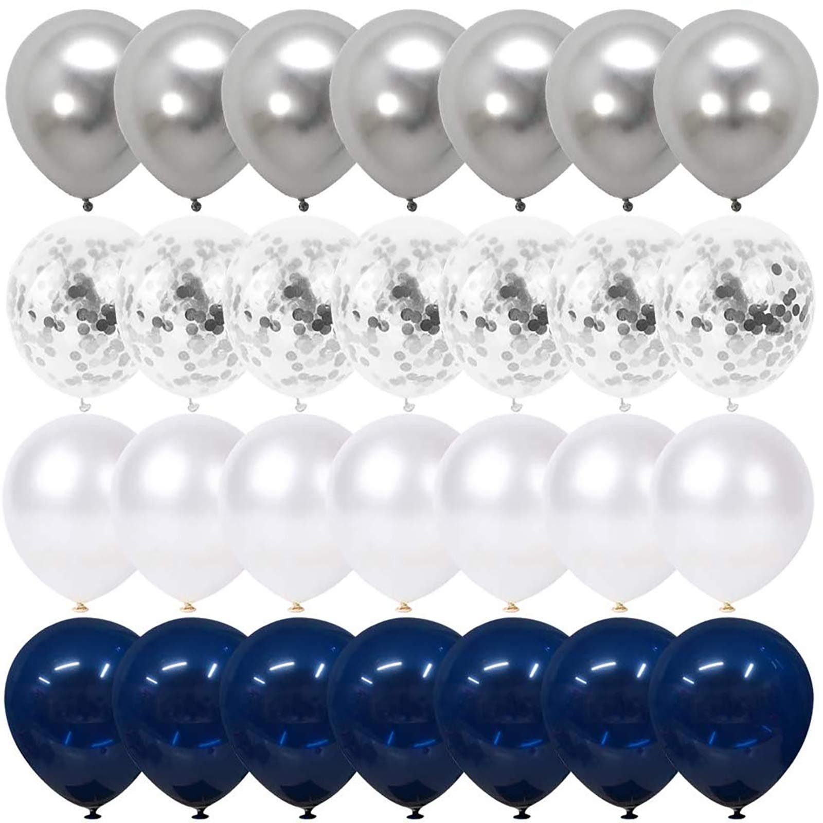 ThomteryThomtery (30cm ) - Navy Blue and Silver Confetti Balloons 50 pcs, 30cm White Pearl and Silver Metallic Chrome Party Balloons for 2019 Graduation Party Decorations