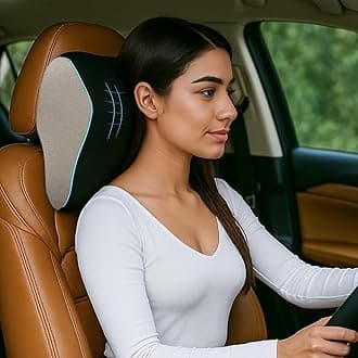 - Sleepsia Car Neck Pillow for Head & Cervical Support | 1 Year Warranty | 100% Memory Foam | Ergonomic Car Seat Headrest Cushion – Relieves Neck Pain (Black/Grey)