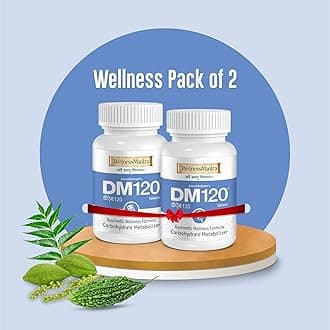 Wellness Mantra DM 120 Ayurvedic Tablets for Diabetic Care | Blood Sugar Control with Gudmar, Jamun, Karela, Methi & 16 Herbs | Pack of 2 (120 Tablets)