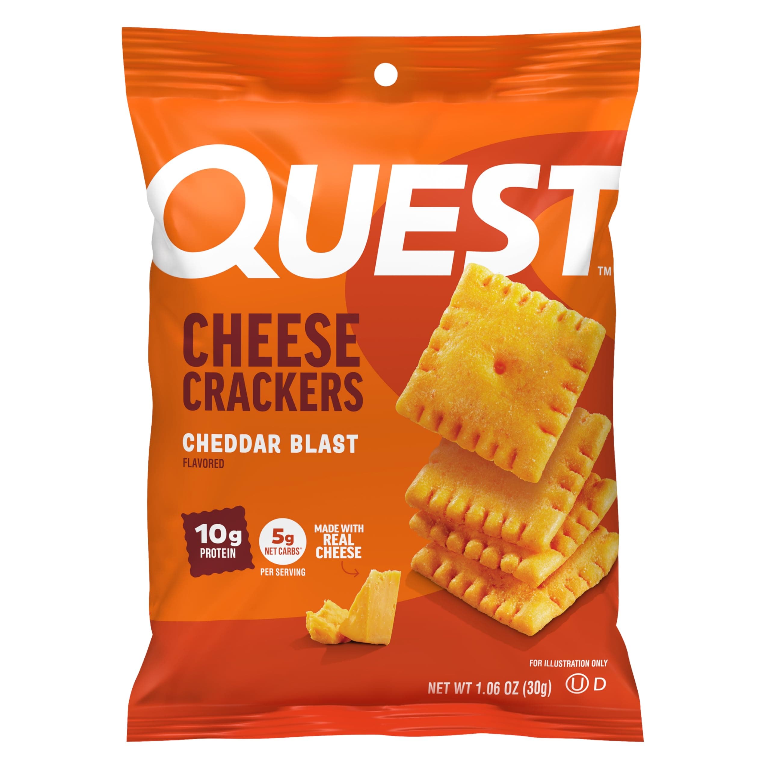 Quest Nutrition Cheese Crackers, Cheddar Blast, 10g Protein, 5g Net Carbs, 1g Sugar, Made with Real Cheese, High Protein Snack, 12 Packs (1.06 oz Bags)