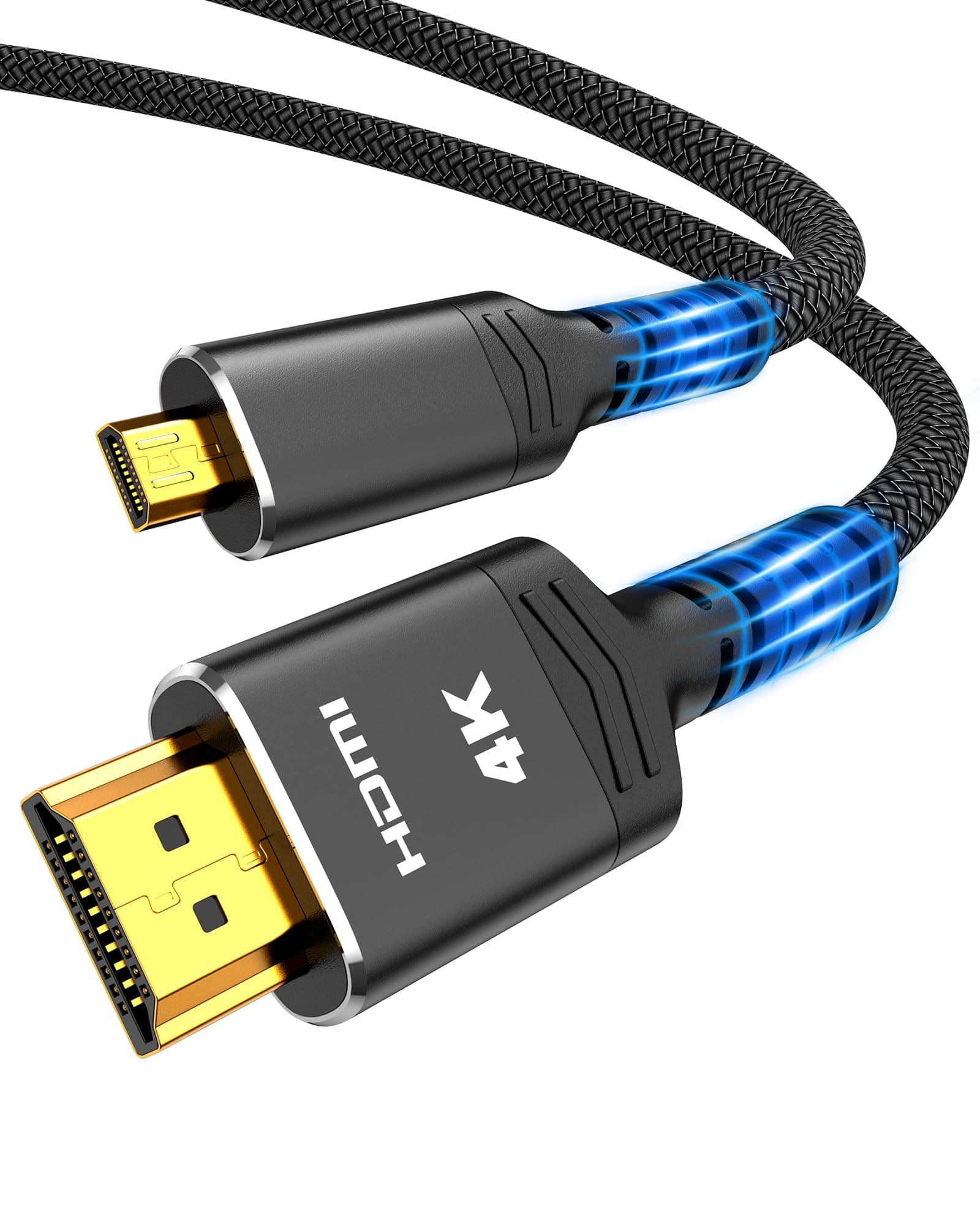 Highwings 4K Micro HDMI to HDMI Cable 3.3 FT, Micro Male to HDMI Male Cable Nylon Braided Cord Adapter 2.0 4K@60HZ 2K@165HZ 18Gbps Compatible with Laptop Camera Monitor HDMI to Micro HDMI Black