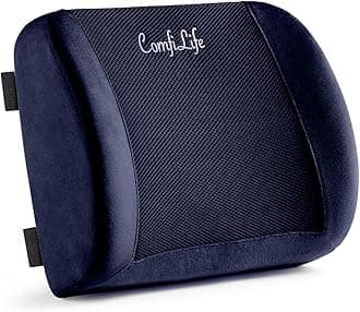 ComfiLife Lumbar Support Back Pillow Office Chair and Car Seat Cushion - Memory Foam with Adjustable Strap and Breathable 3D Mesh (Navy)