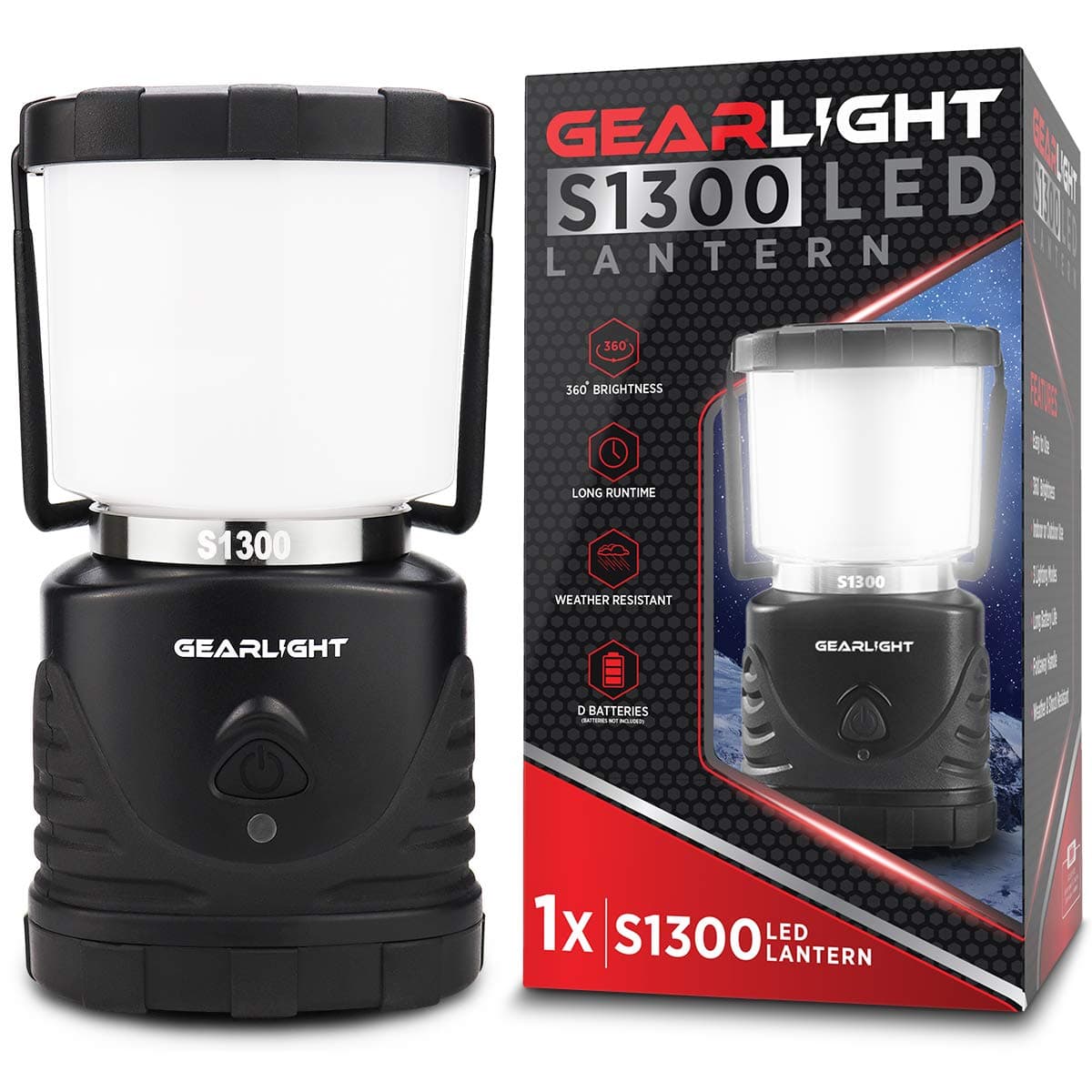 GearLight LED Camping Lantern S1300 - Up to 72 Hours Battery Powered Light - Outdoor, Camp, Tent, Hurricane, and Emergency Lanterns