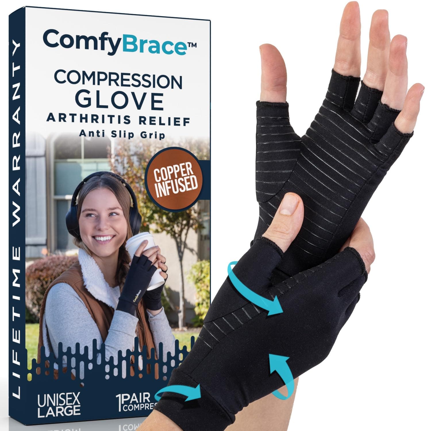Comfy Brace Arthritis Hand Compression Gloves – Comfy Fit, Fingerless Design, Breathable & Moisture Wicking Fabric – Alleviate Rheumatoid Pains, Ease Muscle Tension, Relieve Carpal Tunnel Aches(Large)