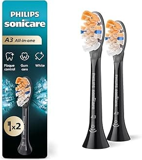 SONICARE Philips Genuine A3 Premium All-In-One Replacement Toothbrush Heads, 2 Brush Heads, Black, HX9092/95