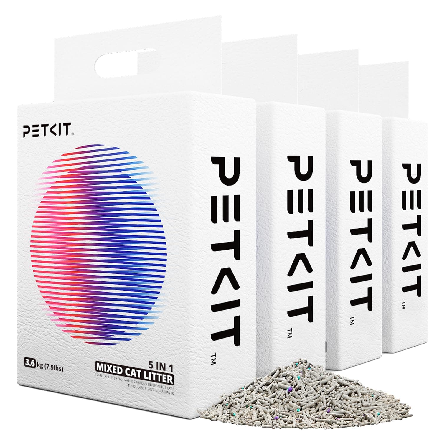 PETKIT Everclean 5 in 1 Mixed Cat Litter,Strong Clumping Cat Litters,Odor Control and Unscented Ultra Absorbent Water Flushable Bentonite Tofu,Dust-Free, 32 lbs (8lb/Pack)