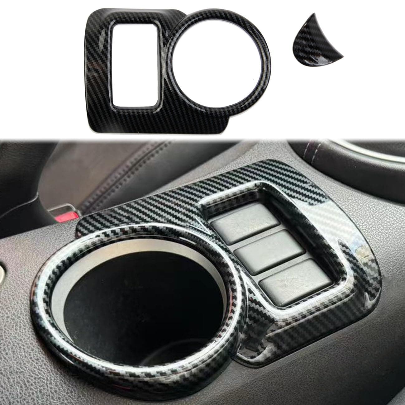 Carbon Fiber Style Center Console CupHolder Seat Heating Button Panel Cover Armrest Box Trim Accessories for Nissan 370Z
