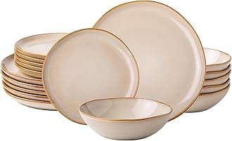 AmorArcCeramic Dinnerware Sets,Handmade Reactive Glaze Plates and Bowls Set,Highly Chip and Crack Resistant | Dishwasher & Microwave Safe,Service for 6 (18pc)