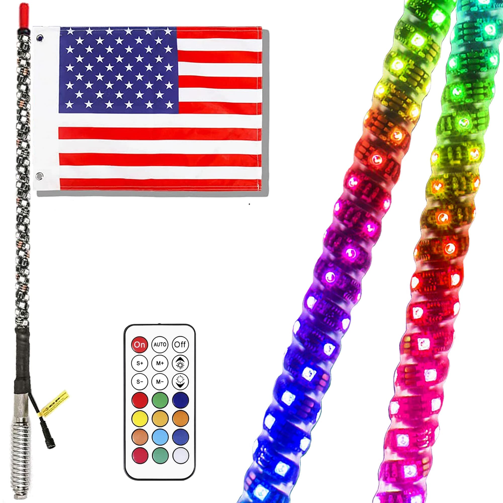 Whip Lights,3FT RGB Light Whip w/Flag RF Remote Control Dream Color LED Whip Light DIY Chasing Flow Patterns Antenna Whip for Off Road Polaris RZR UTV ATV Buggy Boat Pickup,1pcs