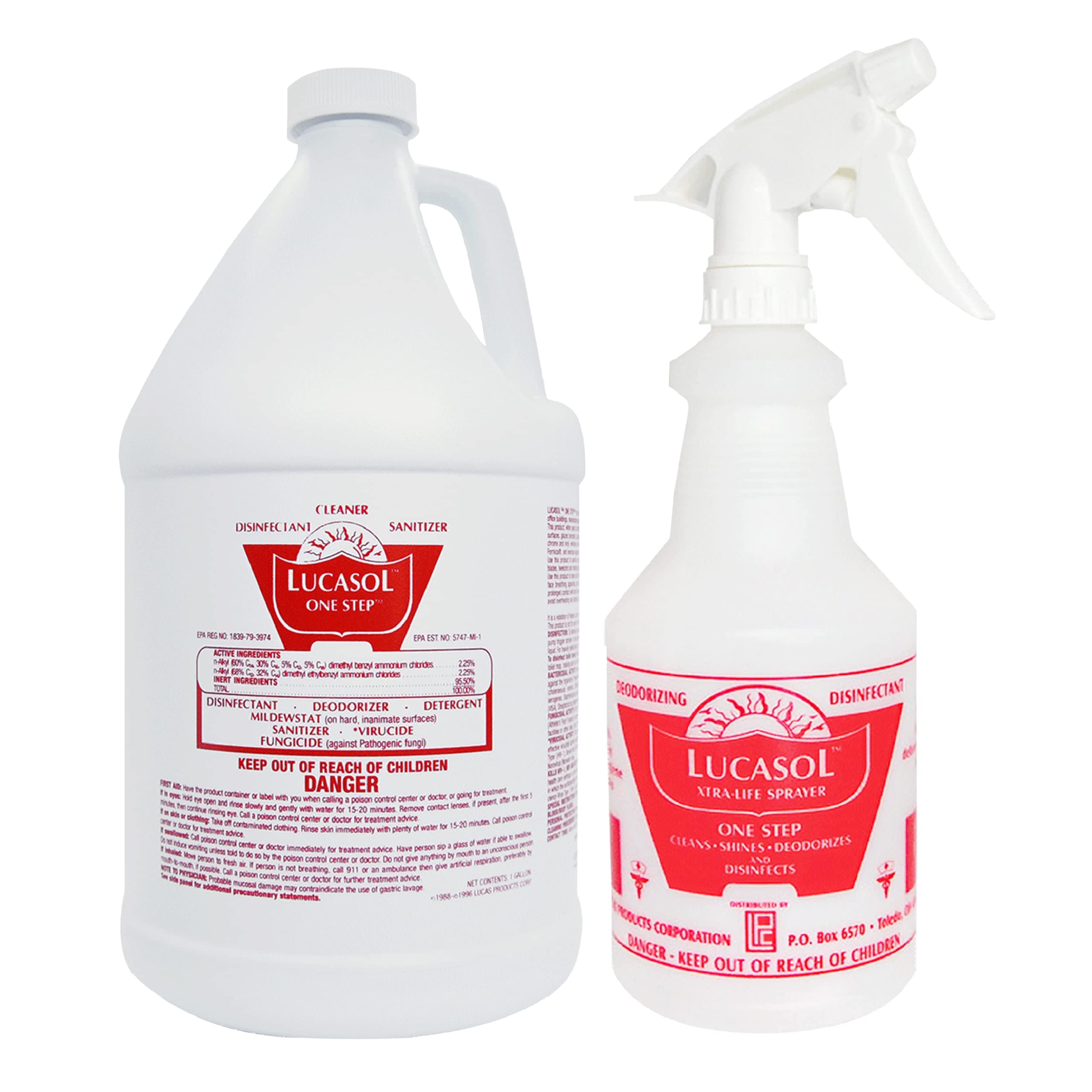 One Step Disinfectant, 1 Gallon & 24 Oz Empty Refillable Spray Bottle Combo. All Purpose Cleaner Spray For Hospitals, Schools, Salons, Household Cleaning And More