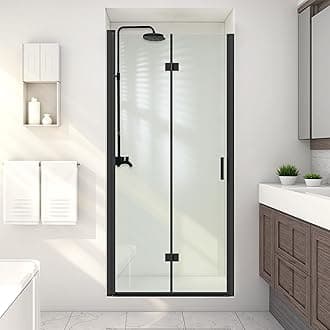 34" W x 72" H Shower Door,Bifold Frameless Glass, Foldable Pivot Swing Design, 1/4" Tempered Clear Glass, Black Finish