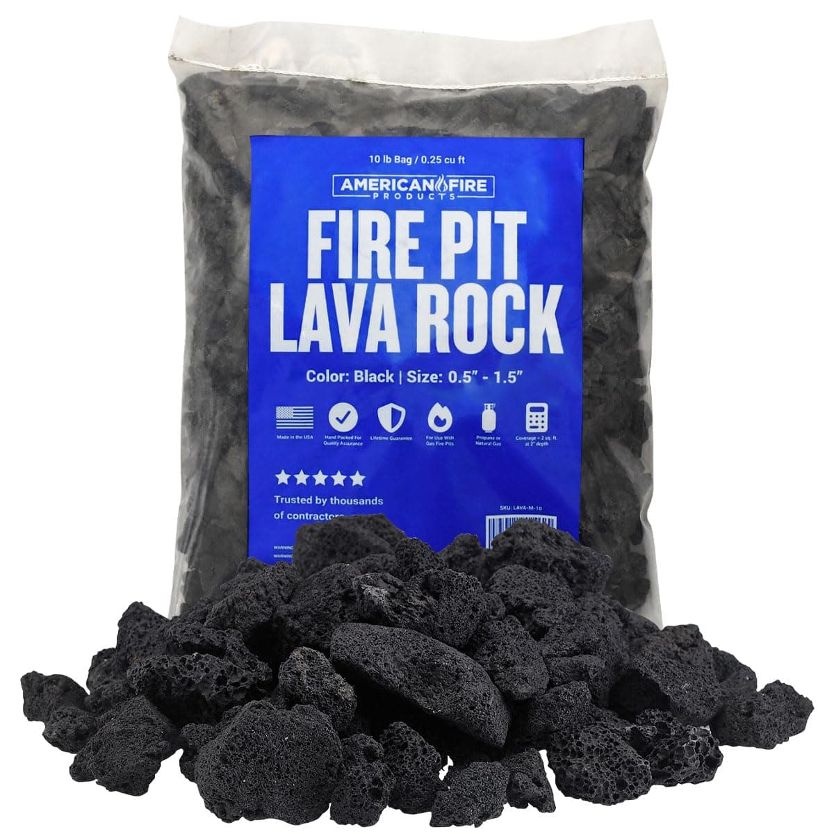 American Fireglass Medium Lava Rock, 1/2" - 1" | Use in Fireplace, Fire Pit or Bowl | Outdoor & Indoor Volcanic Rock for Natural Gas or Propane Fires | Decorative Landscaping | 10 lb Bag
