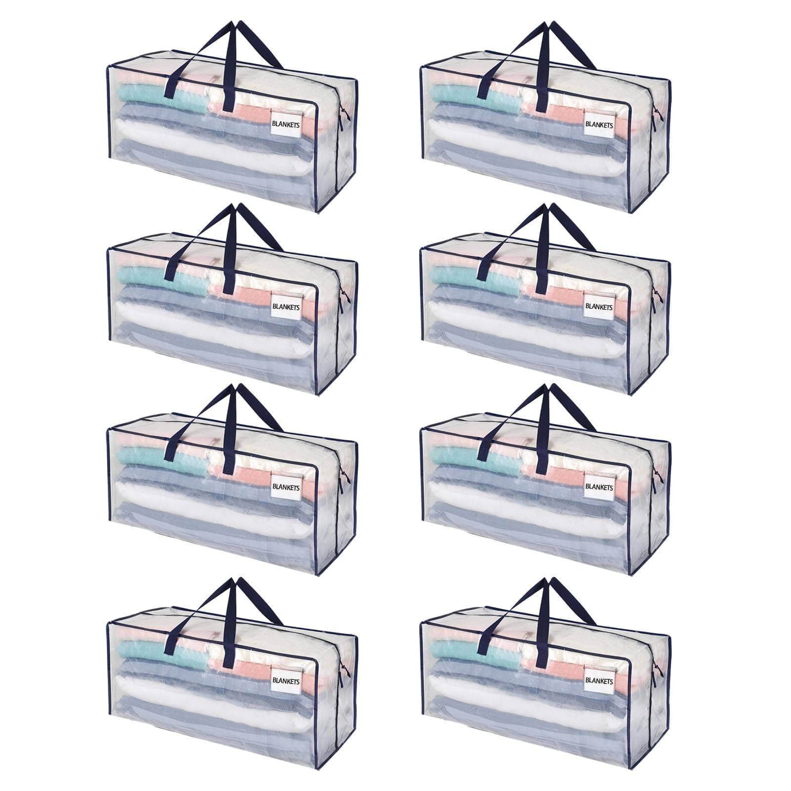 VENO 8 Pack Heavy Duty Extra Large Clear Moving Bags W/Backpack Straps Strong Handles & Zippers, Storage Totes For Space Saving, Fold Flat, Alternative to Moving Box (Clear, 8 Pack)