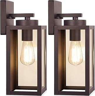 Outdoor Wall Light Fixtures, Exterior Waterproof Wall Lanterns, Brown Porch Sconces Lighting with E26 Sockets, Modern Outside Lights for House Patio Front Door Entryway, 2-Pack