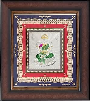 999 Pure Silver 12x11 inch Laxmiji Frame for Decor, God Frame in Silver, Perfect for Gifting or Storing in The Pooja Room, Office, or Home