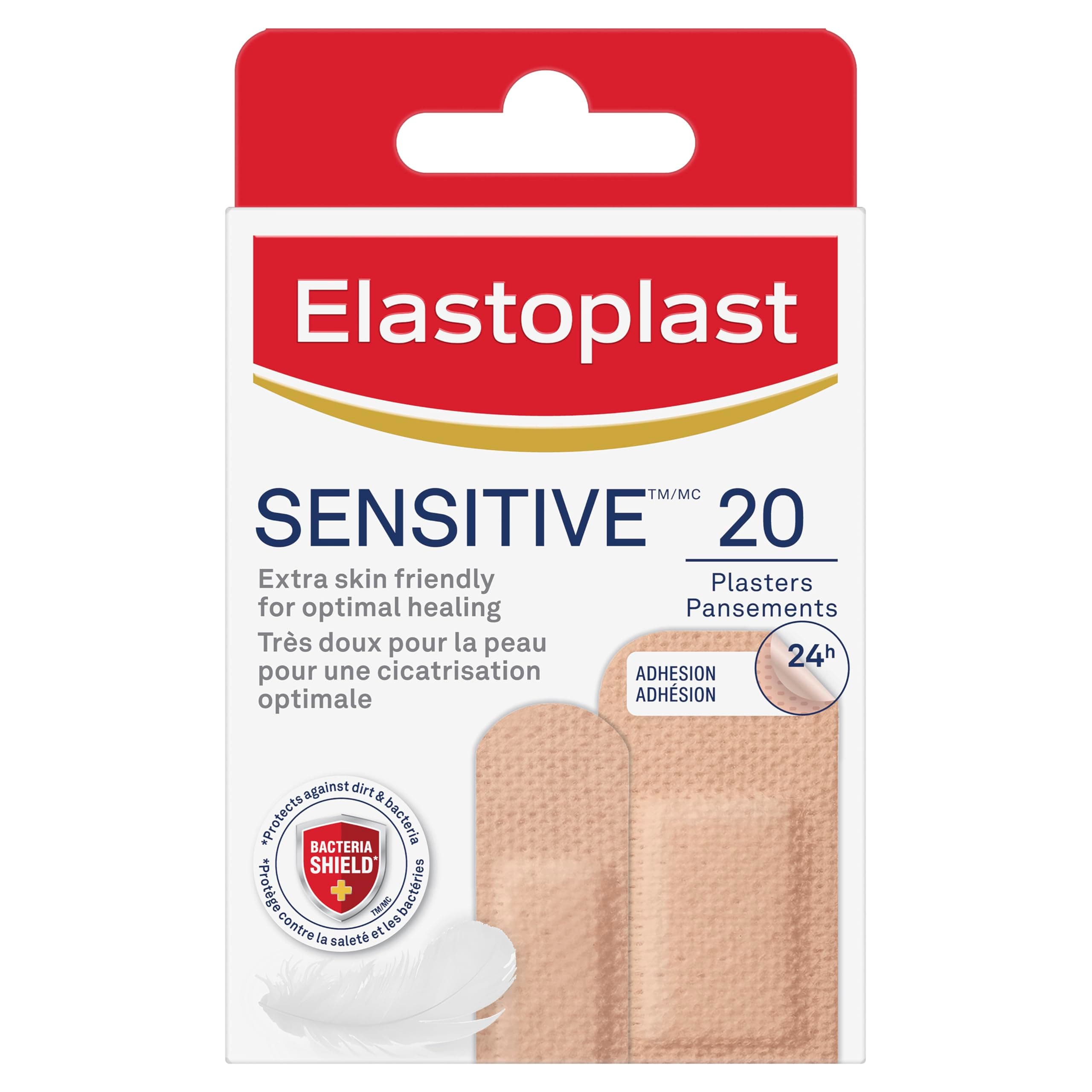 Elastoplast Sensitive Hypoallergenic Plasters Light (20 Pieces), for Painless Removal, Soft and Breathable Fabric Plasters, Strong Adhesive, Light Skin Tone, for Sensitive Skin