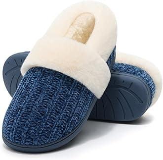 Women's Fuzzy Memory Foam Slippers, Closed Back Knit Bedroom Slippers, Slip-On Warm House Shoes for Indoor & Outdoor Comfort