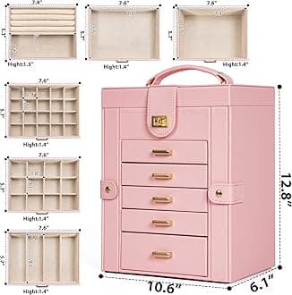 AKOZLIN 6-Tier Jewelry Box Organizer Functional Leather Jewelry Storage Case for Women Girls Ring Necklace Earring Bracelet Holder Organizer with Mirror