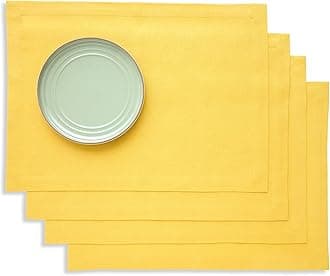 Solino Home Linen Placemats Set of 4 - Marigold Yellow Placemats 14 x 19 Inch - 100% Pure Linen Table Place Mats for Summer - Diana Medium Weight