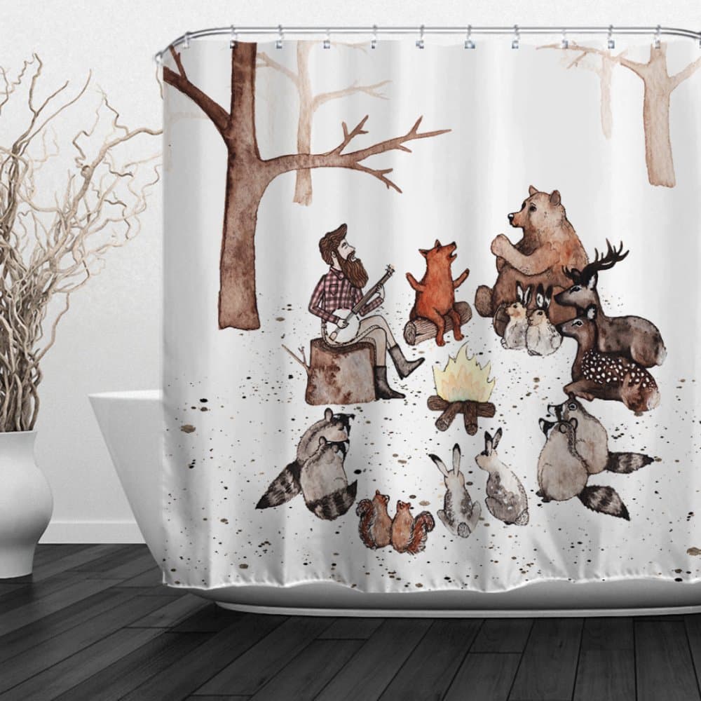 ALFALFA Home Bathroom Decorative Polyester Fabric Shower Curtain with Hooks, Waterproof Fabric, Weighted Bottom, 72" W x 72" H (180CM x 180CM) - Animals Concerts