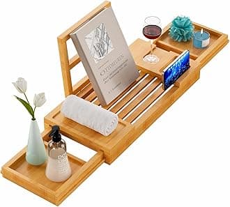 Yirilan Bamboo Expandable Bathroom Tray, Waterproof Non-Slip Bathtub Caddy, Perfect for Home Spa & Gifts - Bamboo, 100%