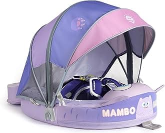 Mambobaby Float with Canopy Size Improved Non Inflatable Infant Baby Pool Float Smart Mambo Float Swim Trainer Add Tail Swim Float Mambo Float Solid Air Free Water Waist Swimming Ring