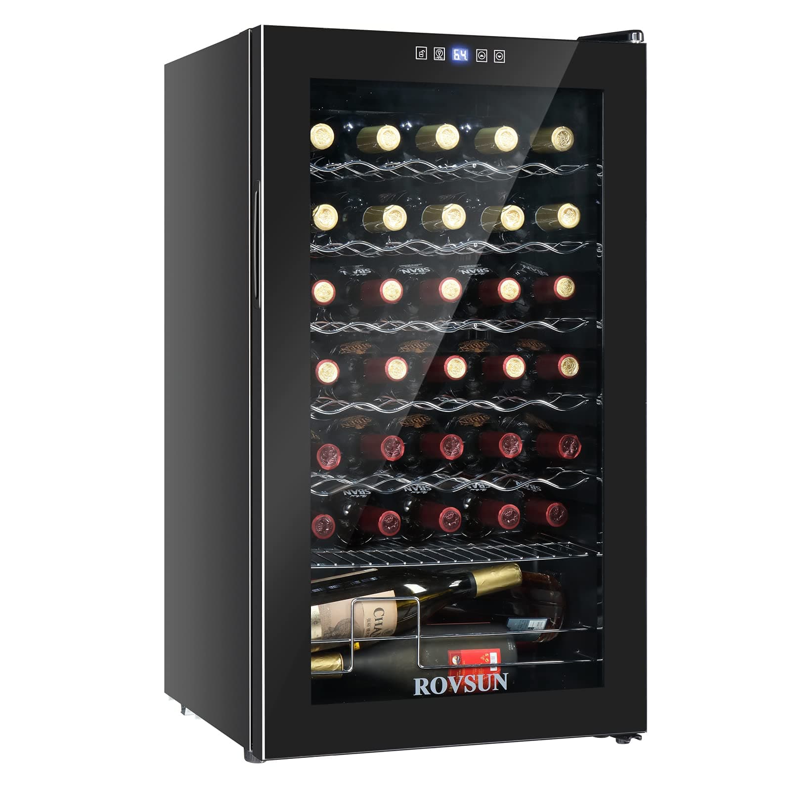 ROVSUN 34 Bottle Wine Cooler Refrigerator, Freestanding Compressor Wine Chiller, Beverage Wine Fridge with Digital Temperature Control & Double-layer Glass Door for Red White Wine, Champagne, Beer