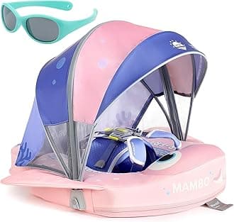 Mambobaby Float with Canopy and Tail New Upgraded Non-Inflatable Baby Pool Float Mambo Float Swim Trainer Solid Infant Swim Float Adjustable Pearl Foam Baby Swim Ring
