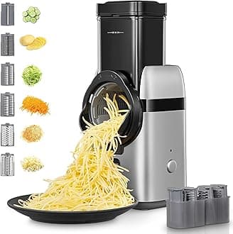 Electric Cheese Grater, Upgraded 6-IN-1 Large Feed Chute Electric Vegetable Slicer with Different Blades and Storage Box, Cheese Shredder, Electric Slicer for Cheese, Fruits, Vegetables