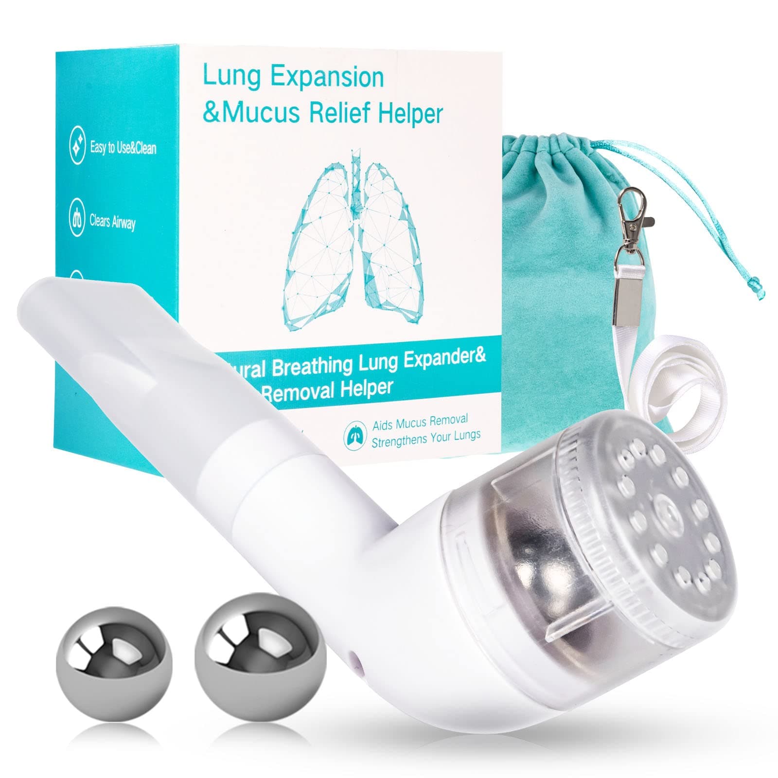Mucus Clearing Device & Air Physio Lung Exerciser - Breathing Aid Expands Airway to Loosen Relief Mucus Adsorption, Mucus Remover Adjustable air Vent, (OPEP) Therapy Method, White