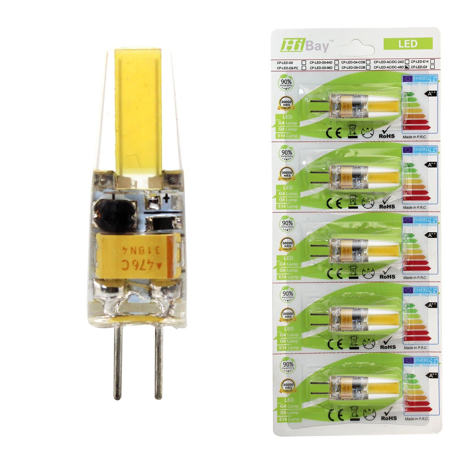 HiBay® 2W COB G4 LED Capsule Bulb, AC/DC 12V, Cold White 6500K, Non-Dimmable, No Flicker, 210lumen LED Energy Saver, Equivalent to 20W Halogen Lamp, 360° Light Angle - 10 Pack [Energy Class A++]