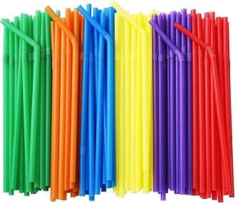 200-Pack Flexible Drinking Straws, Assorted Colors Plastic Disposable Bendy Straws - 7.75" x 0.23"