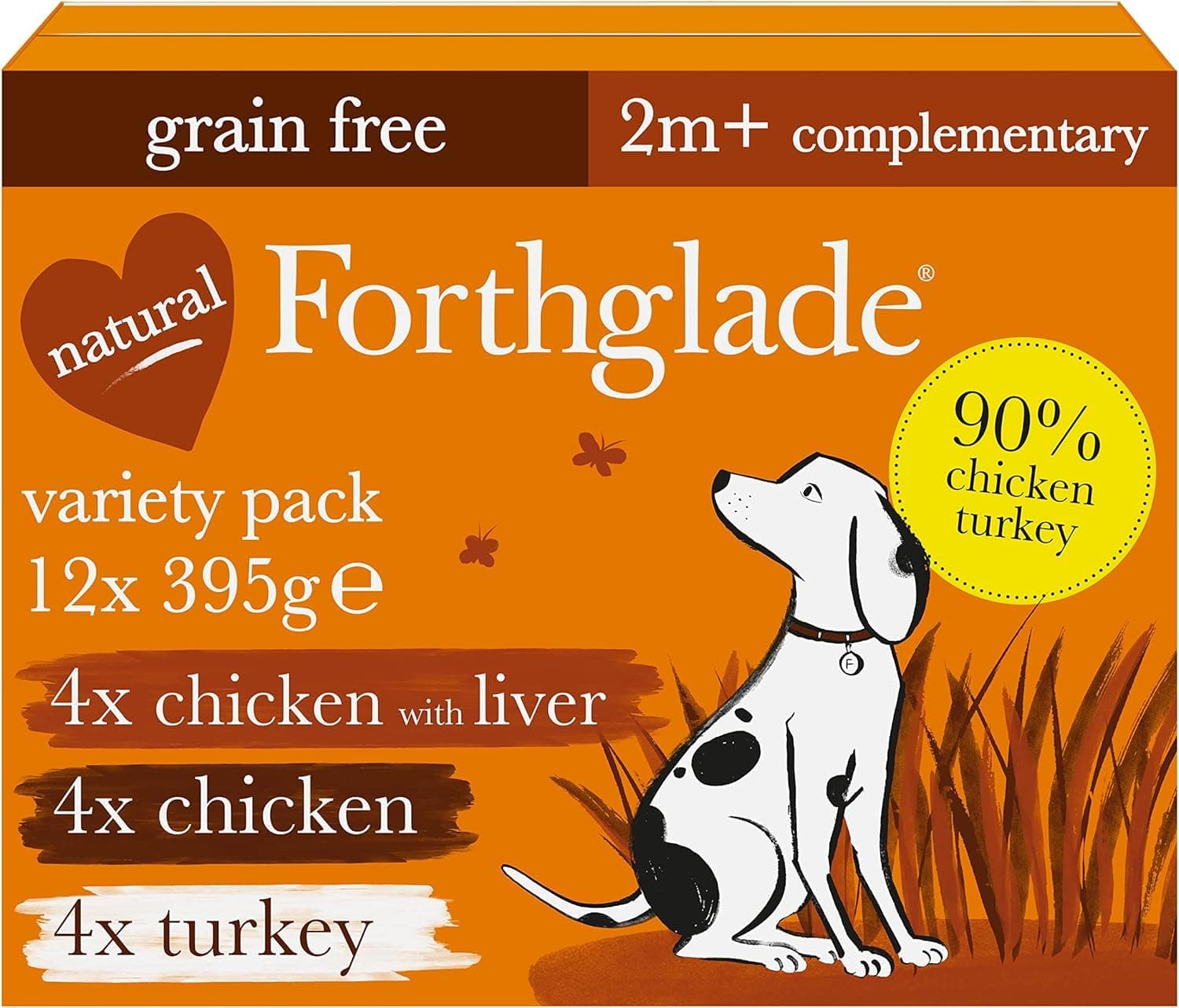 Complementary Wet Dog Food (12 x 395g Trays) - Grain Free & Hypoallergenic Dog Food, Just Chicken, Chicken with Liver & Turkey, 90% Protein Stomach Sensitive with Natural Ingredients