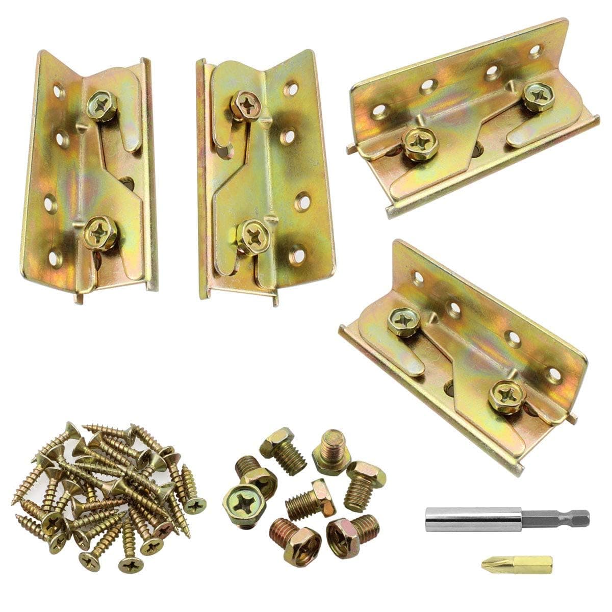 Dreamtop 4 Sets Non-Mortise Bed Rail Brackets Heavy Duty Rust Proof Bed Rail Brackets Hardware Frame Bracket Fittings Fastener (Screws Included)