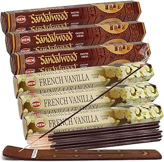 TRUMIRI Sandalwood Incense Sticks and French Vanilla Incense Sticks with Incense Holder Bundle for Home Fragrance and Spiritual Décor
