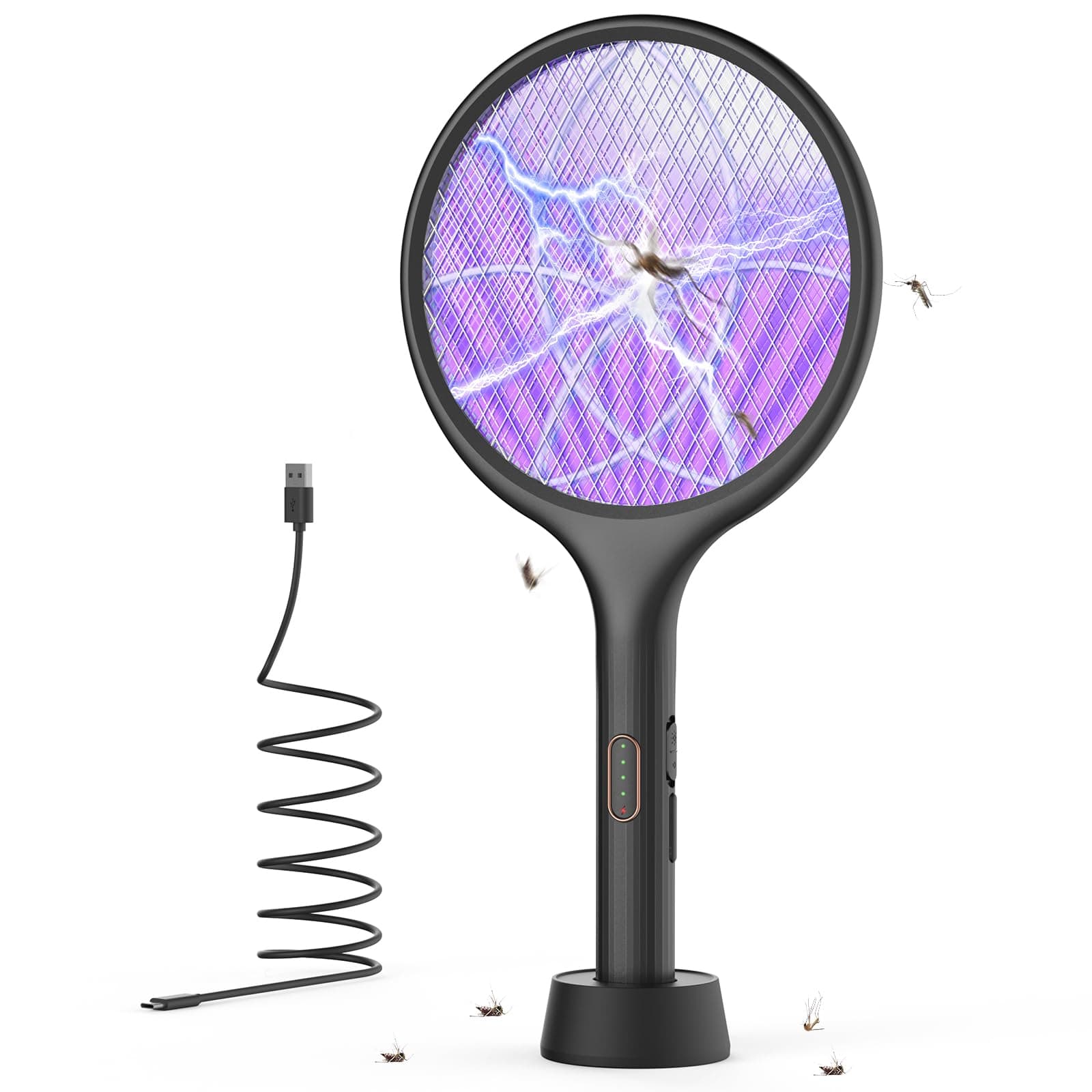 - YISSVIC Electric Fly Swatter Bug Zapper Racket Dual Modes Mosquito Killer with Purple Mosquito Light Rechargeable for Indoor Home Office Backyard Patio Camping (Black 2 Pack)