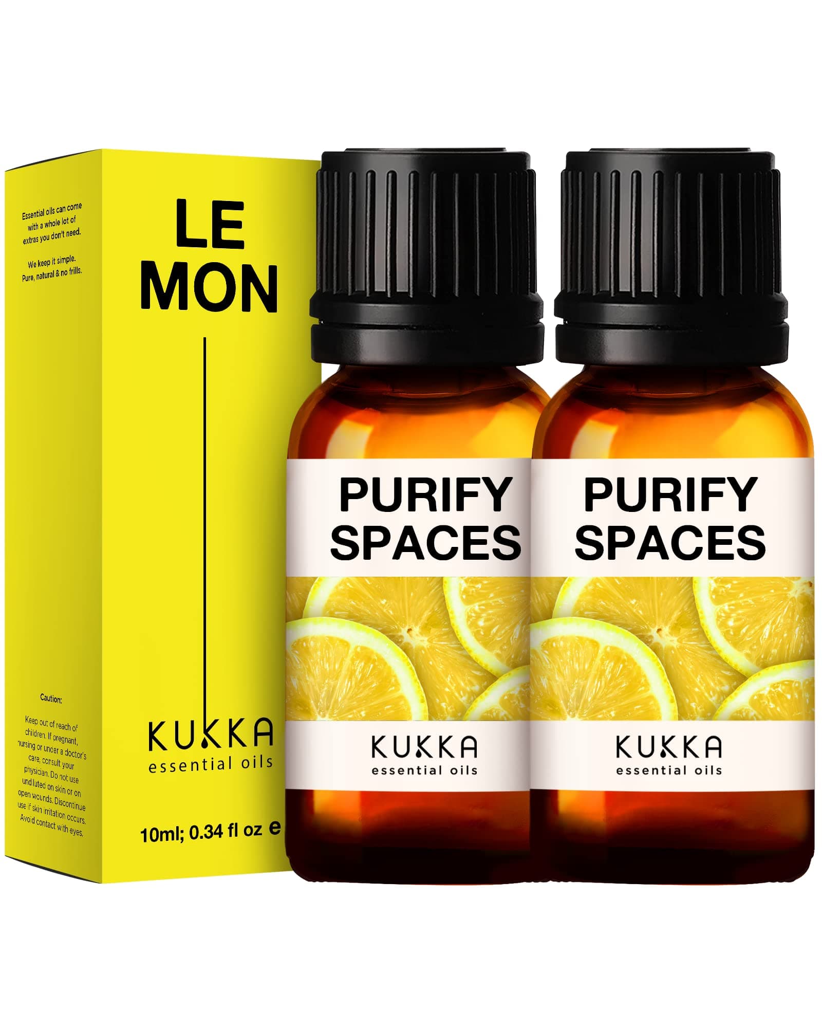 Kukka Lemon Essential Oil for Diffuser - Therapeutic Grade Essential Oil Lemon Oil for Skin - Lemon Essential Oil for Cleaning - Lemon Oil Essential Oil for Aromatherapy (10ml x 2)