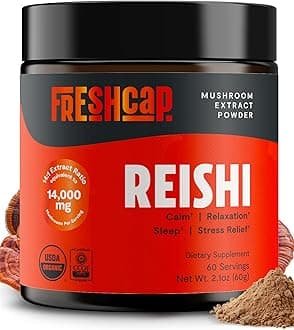 FreshCap Mushrooms Ayurveda Reishi Mushroom Powder 14,000mg - Organic Mushroom Extract Supplement Powder, Nootropic Red Reishi Supplement Blend (60 Servings)