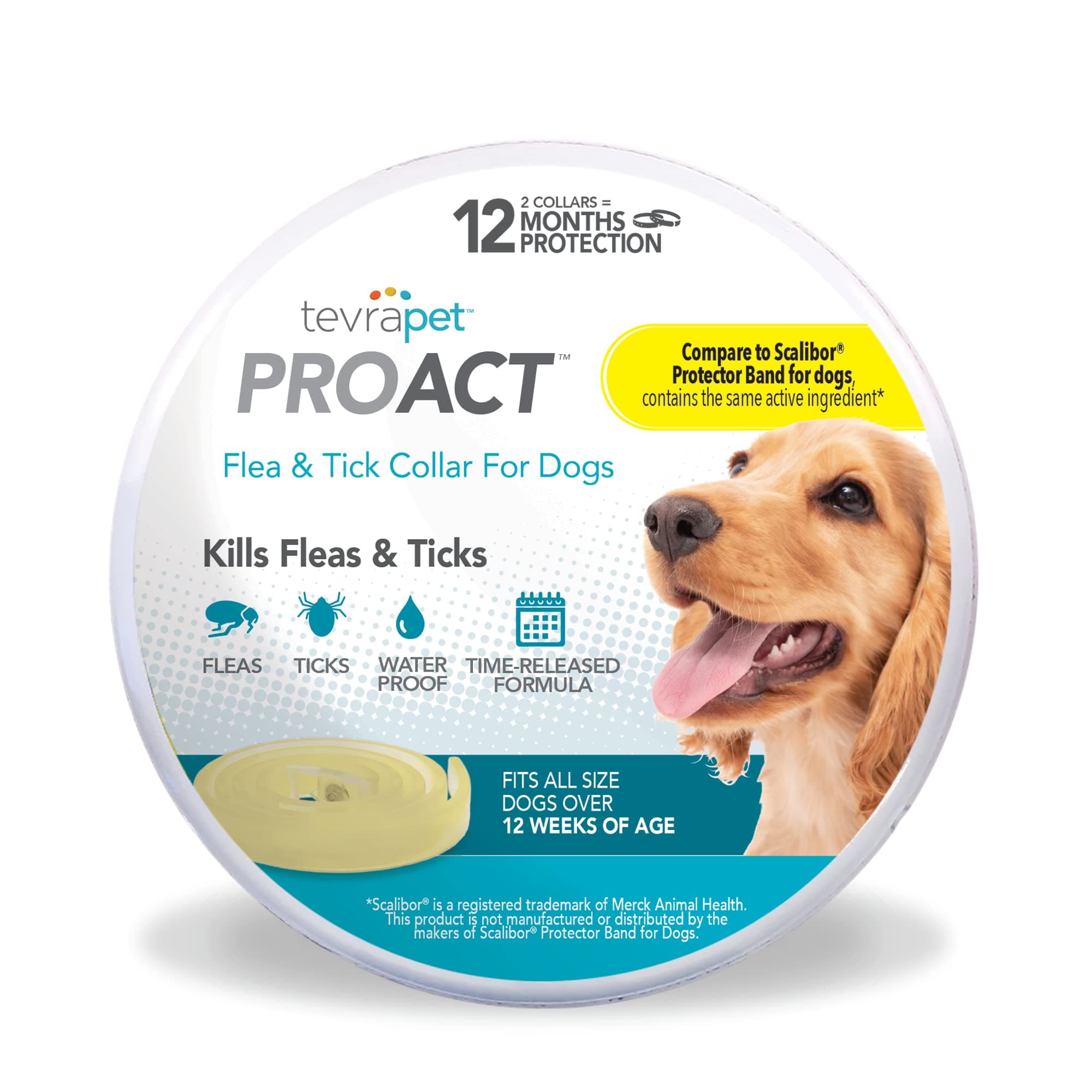 TevraPet ProAct Flea and Tick Collar for Dogs, 12 Months of Flea and Tick Protection, Repels Mosquitos