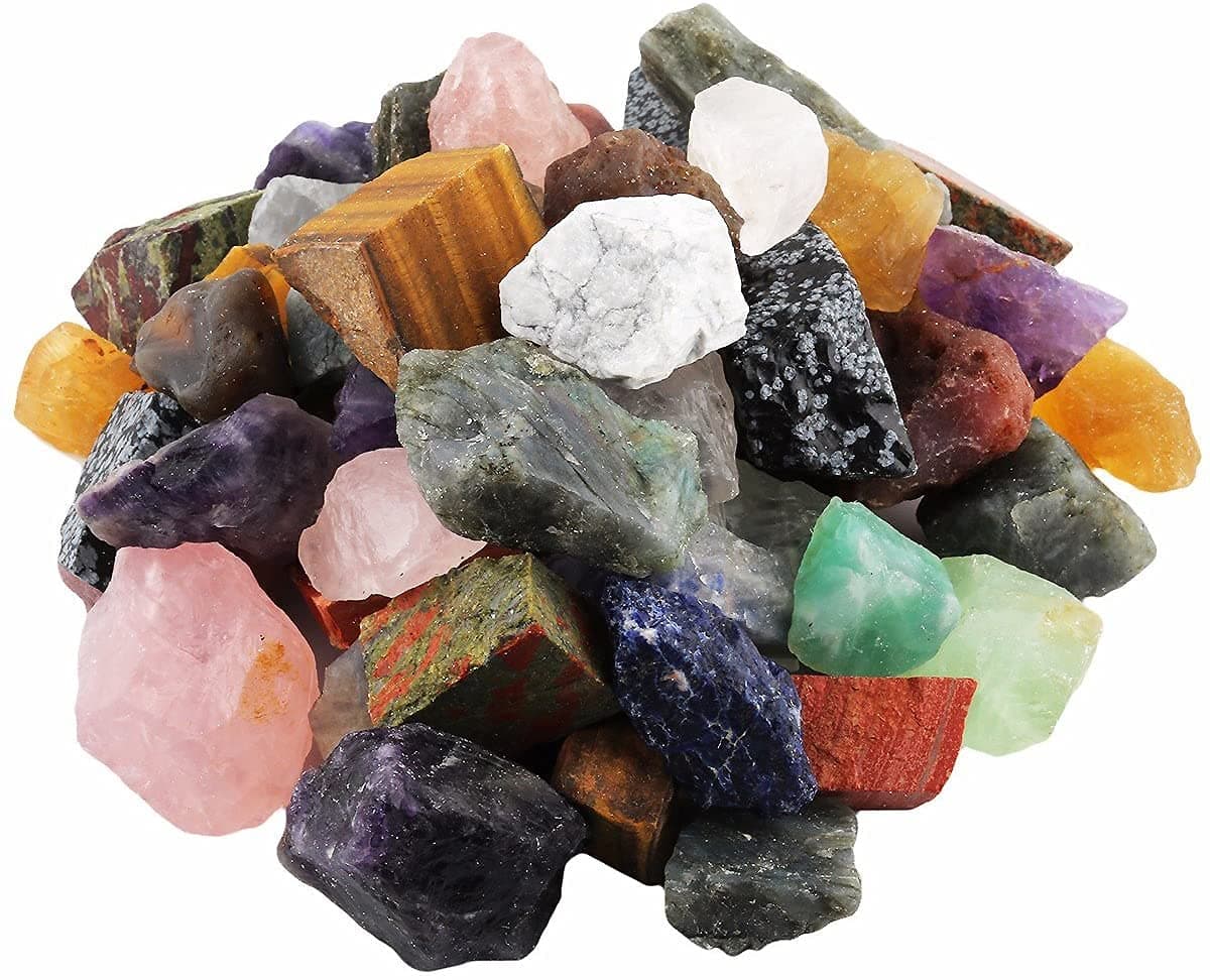 KASTWAVE 1 lb Bulk Natural Raw Crystals Raw Rough Stones for Healing Crystals,Tumbling,Cabbing,Polishing,Lapidary,Wire Wrapping, Reiki Crystal Healing,Colorful Mixed Stones