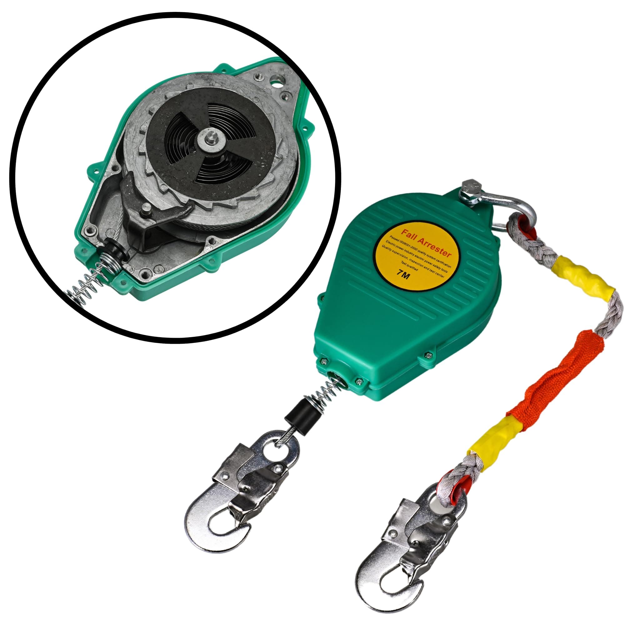 23ft Self Retracting Lifeline 330lbs Fall Arrester Fall Protection Dual Swivels Alloy Steel Hook Flame Retardant Steel Wire Rope