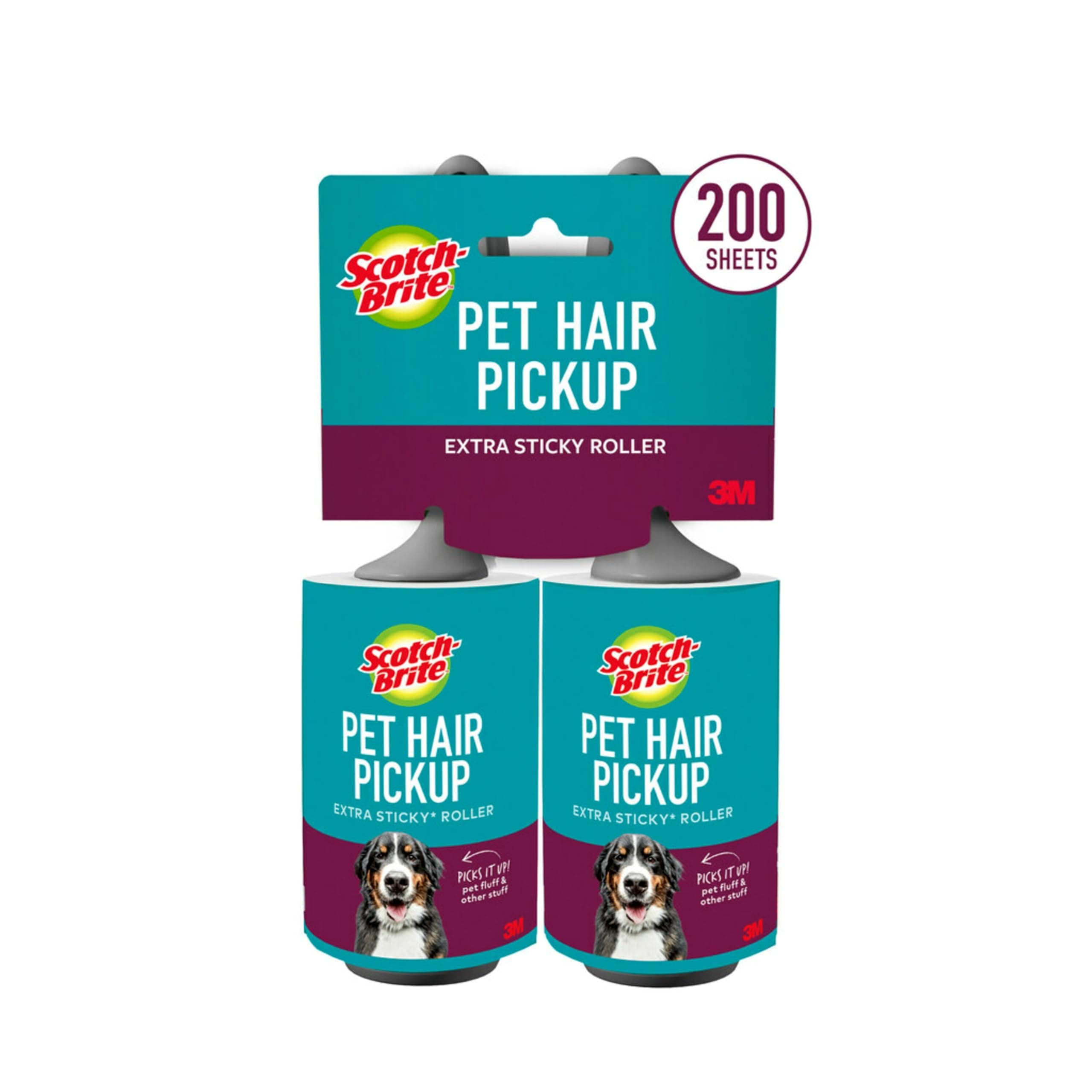 Scotch-Brite Pet Hair Pickup Extra Sticky Lint Roller, Designed for Removing Fur + Fluff on Couches, Clothes, Dog and Cat Beds, & More, 2 Pack, 200 Easy-Tear Adhesive Sheets Total