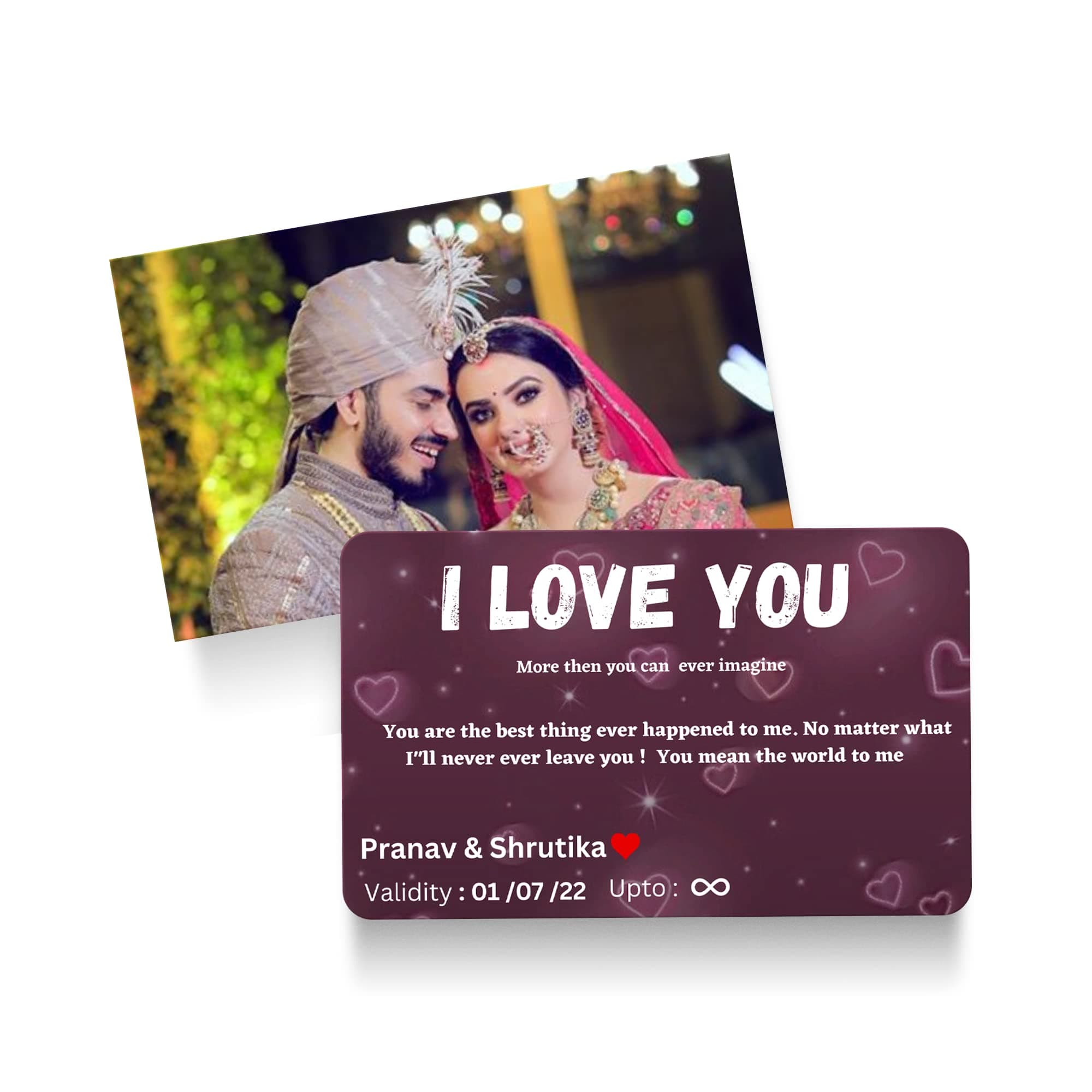 Fairus CUSTOMIZED Wallet Card with Your Photo, Illustration On front side, Special message, Spotify Song Code backside Best for Special Occasion Gift For Loved One (Credit Card Love Infinite)