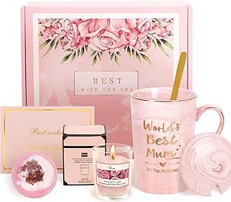 World's Best Mum Coffee Mug Set - 14Oz Pink Marble Ceramic Coffee Cup Set for Mum, Mothers Day, Christmas, Birthday Gifts from Daughter or Son