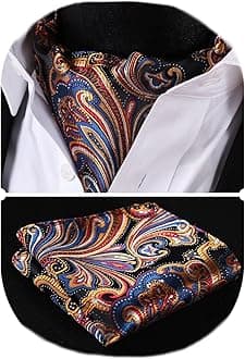 Cravat for Men Silk Paisley Mens Cravat and Pocket Square Set Polka Dot Ascot Tie and Handkerchief for Wedding Party Christmas