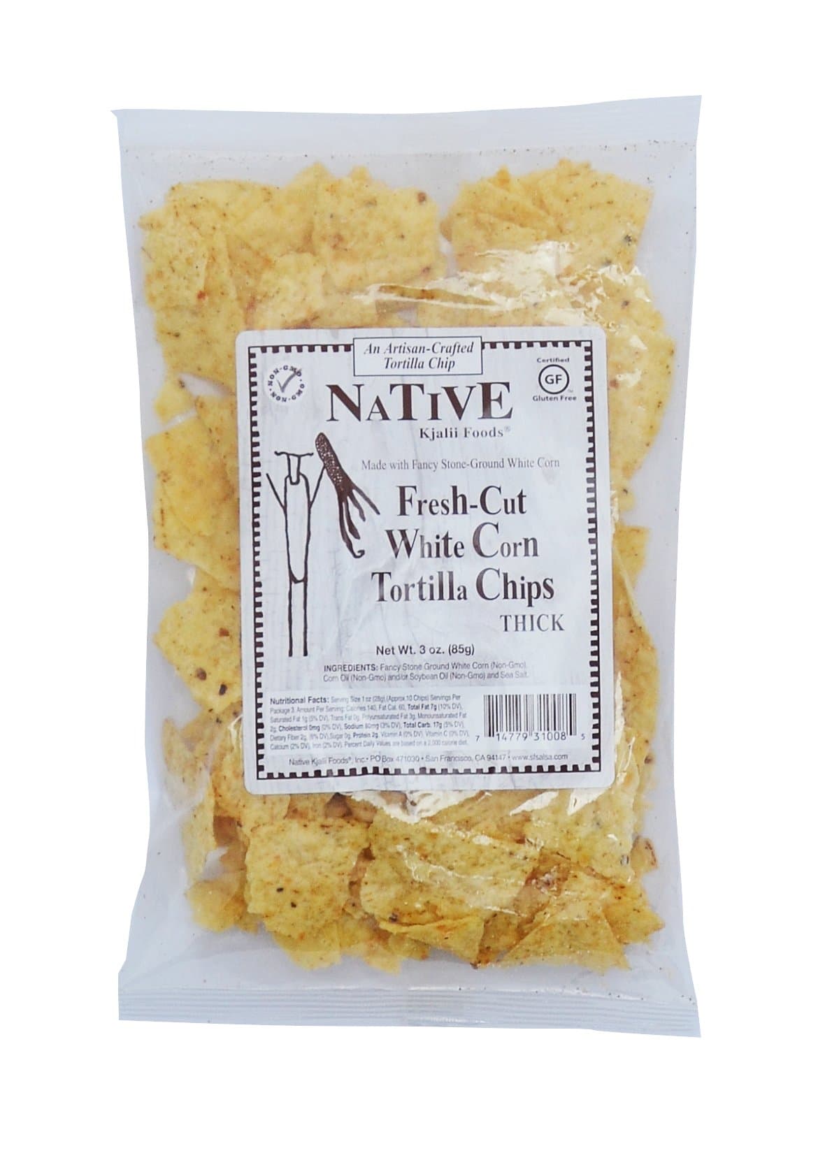 Native Kjalii Foods Fresh Cut Thick White Corn Tortilla Chips, 3 Ounce (Pack of 10)