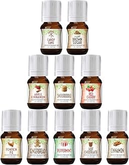 Good Essential - Professional Holiday Fragrance Oil Set Pack of 10 5ml Peppermint, Apple Cinnamon, Hot Chocolate, Cherry, Pumpkin Pie, Candy Cane, Gingerbread, Snickerdoodle, Cinnamon, Brown Sugar